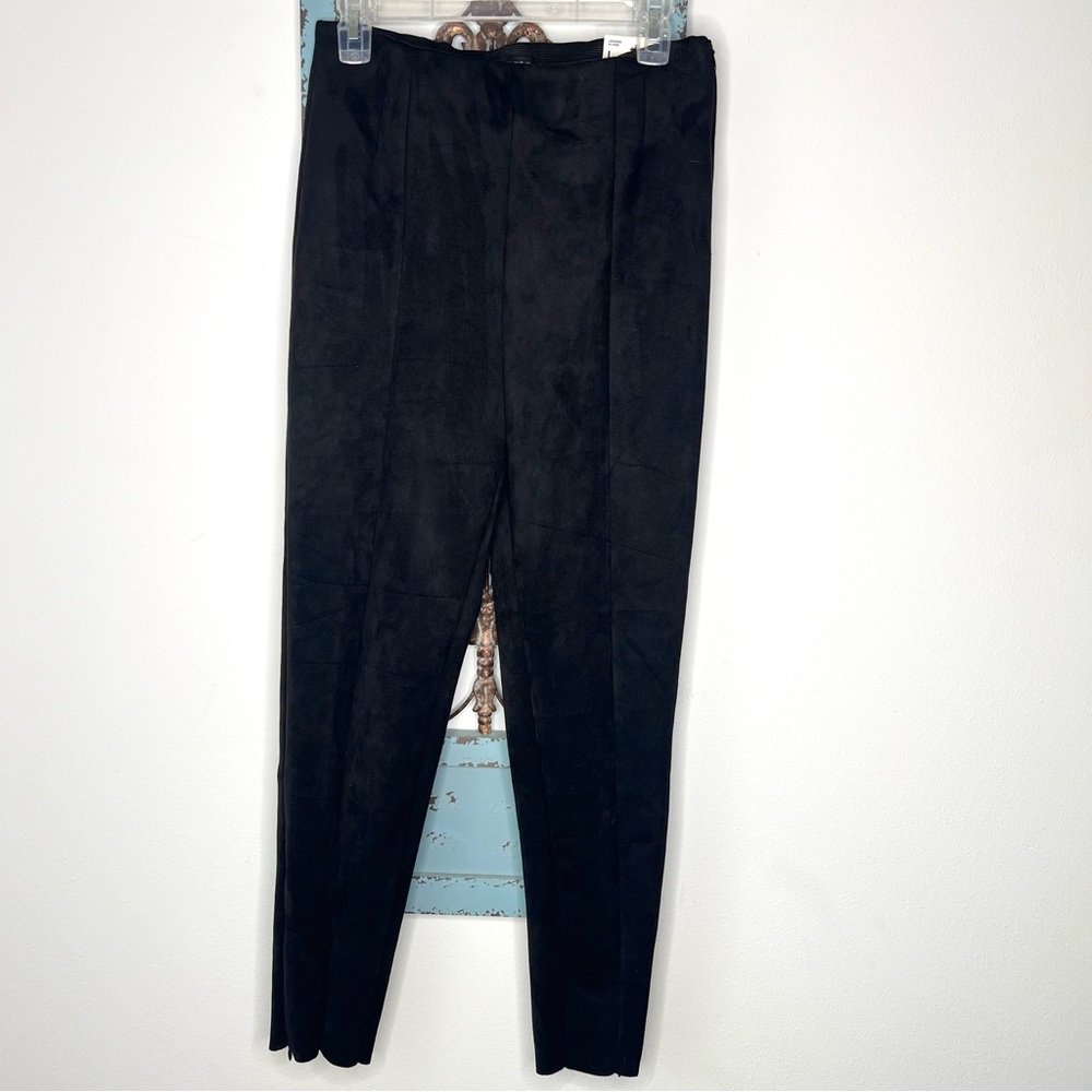 Zara Faux Suede Black Leggings, Zipper Hem - Picture 3 of 15